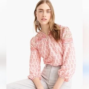NWT POINT SUR x J CREW Block Print Pink Peasant Blouse XS